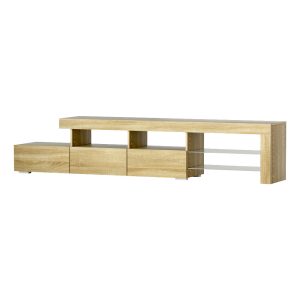 Greenock TV Cabinet Entertainment Unit Stand RGB LED Gloss Furniture 215cm – Oak