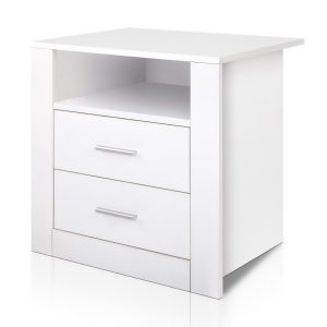 Bedside Table 2 Drawers with Shelf – TARA White