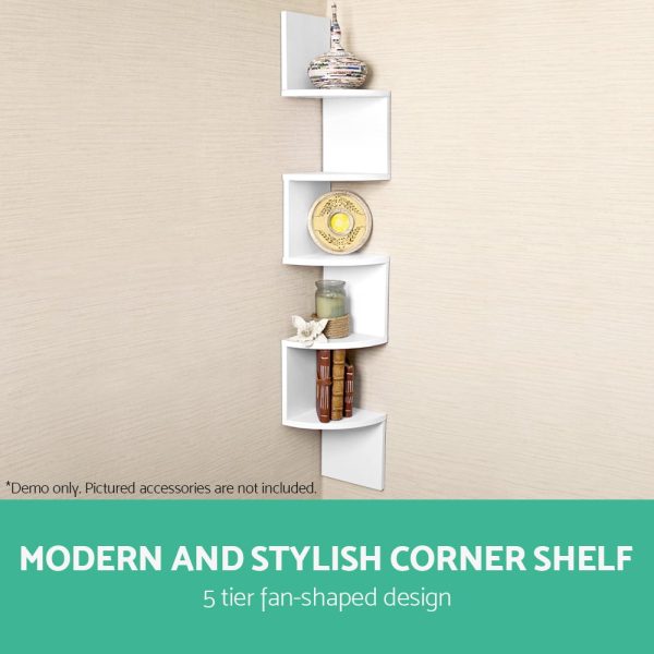 Wall Shelf Corner Floating 5-Tier White