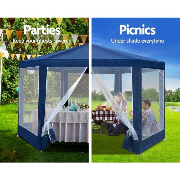 Gazebo?2x2m Marquee Wedding Party Tent Outdoor Camping Mesh Wall Canopy Shade Gazebos Navy