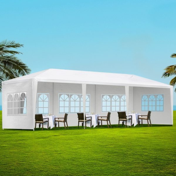 Gazebo 3x9m Marquee Wedding Party Tent Outdoor Camping Side Wall Canopy 5 Panel White