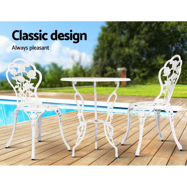 3PC Outdoor Setting Cast Aluminium Bistro Table Chair Patio – White