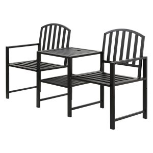 Outdoor Garden Bench Seat Loveseat Steel Table Chairs Patio Furniture Black