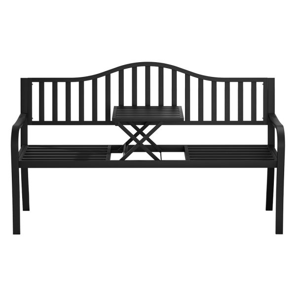 Outdoor Garden Bench Seat Loveseat Steel Foldable Table Patio Furniture Black