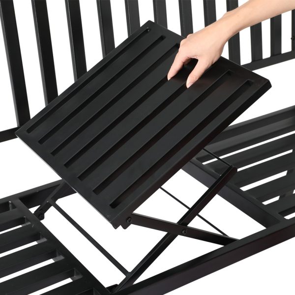 Outdoor Garden Bench Seat Loveseat Steel Foldable Table Patio Furniture Black