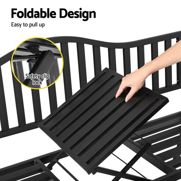 Outdoor Garden Bench Seat Loveseat Steel Foldable Table Patio Furniture Black