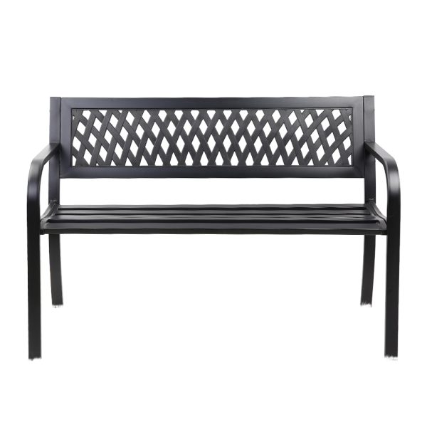 Outdoor Garden Bench Seat Steel Outdoor Furniture 2 Seater Park Black