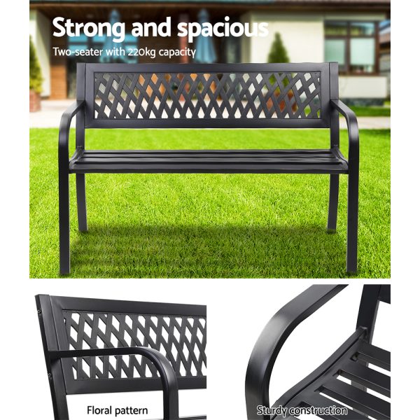 Outdoor Garden Bench Seat Steel Outdoor Furniture 2 Seater Park Black