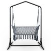 Double Swing Hammock Chair with Stand Macrame Outdoor Bench Seat Chairs – Grey