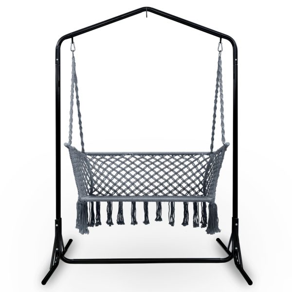 Double Swing Hammock Chair with Stand Macrame Outdoor Bench Seat Chairs