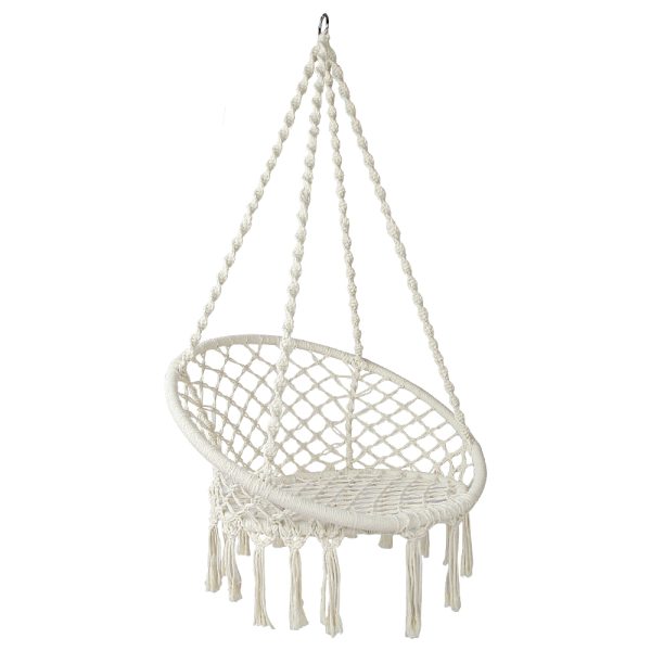 Hammock Chair Swing Bed Relax Rope Portable Outdoor Hanging Indoor 124CM – Cream, Without Stand