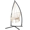 Hammock Chair Swing Bed Relax Rope Portable Outdoor Hanging Indoor 124CM – Cream, With X Shap Stand