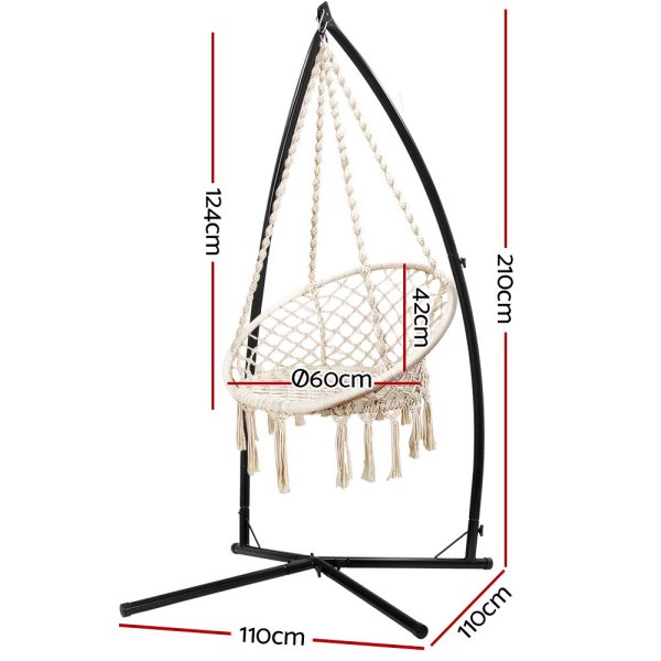 Hammock Chair Swing Bed Relax Rope Portable Outdoor Hanging Indoor 124CM – Cream, With X Shap Stand