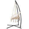 Hammock Chair Swing Bed Relax Rope Portable Outdoor Hanging Indoor 124CM – Cream, With X Shap Stand