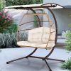 Outdoor Furniture Lounge Hanging Swing Chair Egg Hammock Stand Rattan Wicker – Latte