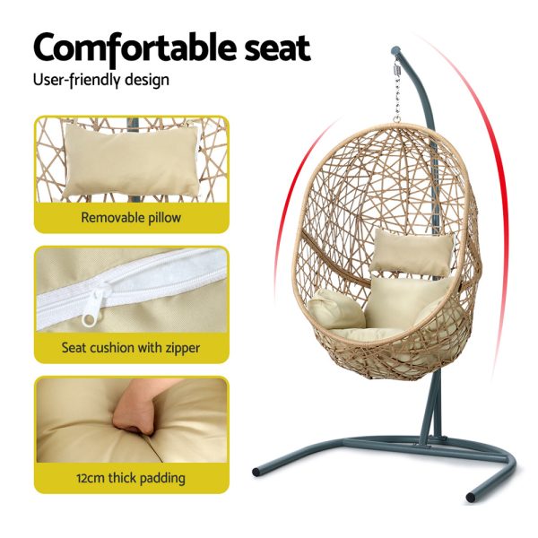 Outdoor Egg Swing Chair Wicker Rattan Furniture Pod Stand Cushion Yellow