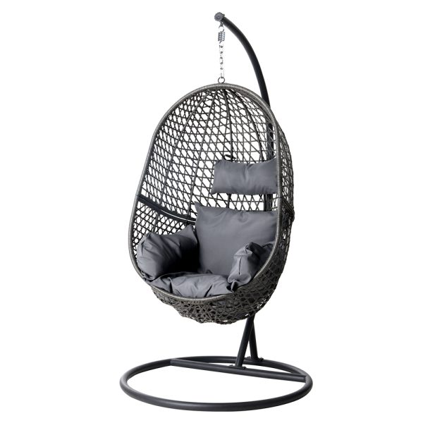 Outdoor Egg Swing Chair Wicker Rattan Furniture Pod Stand Cushion Black