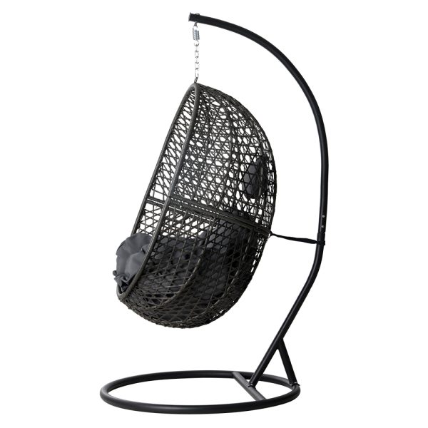 Outdoor Egg Swing Chair Wicker Rattan Furniture Pod Stand Cushion Black