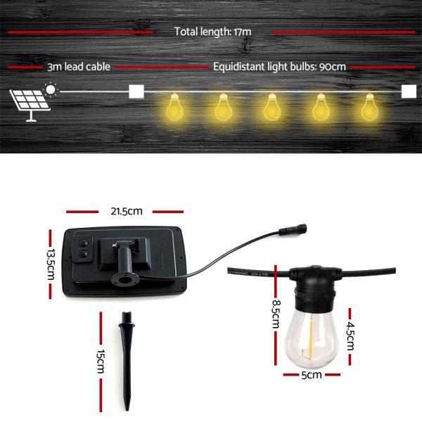 17m Solar Festoon Lights Outdoor LED String Light Christmas Party Garden Decor