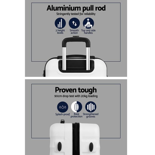 Luggage Trolley Set Travel Suitcase TSA Hard Case White – 2 Sets