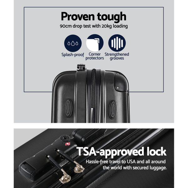 3pcs Luggage Set Travel Suitcase Storage Organiser TSA lock – Black