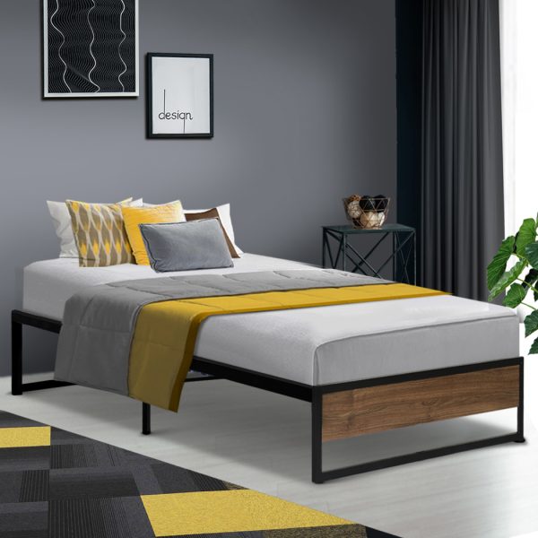 Metal Bed Frame Mattress Base Foundation Wooden Black OSLO – SINGLE