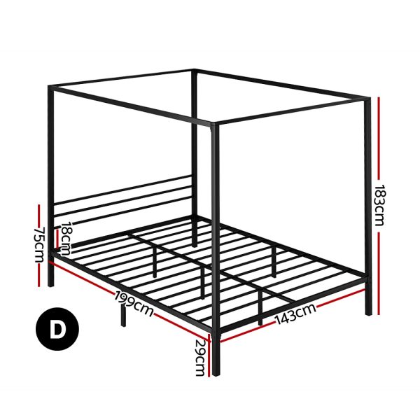 Bed Frame Metal Four-poster Platform Base Black POCHY