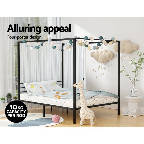 Bed Frame Metal Four-poster Platform Base Black POCHY – DOUBLE