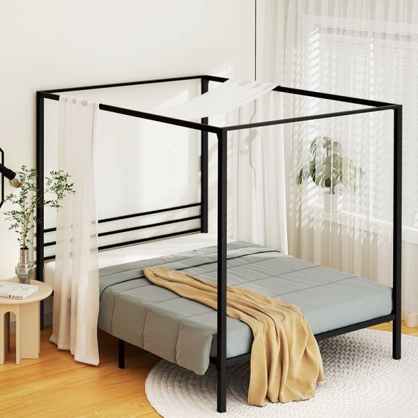 Bed Frame Metal Four-poster Platform Base Black POCHY – DOUBLE