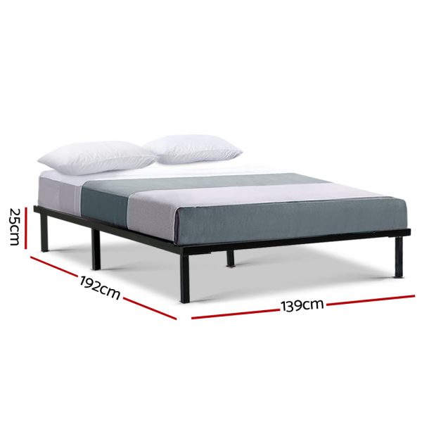 Metal Bed Frame Mattress Base Platform Wooden Black TED