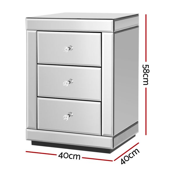 Albury Mirrored Bedside table Drawers Furniture Mirror Glass Presia