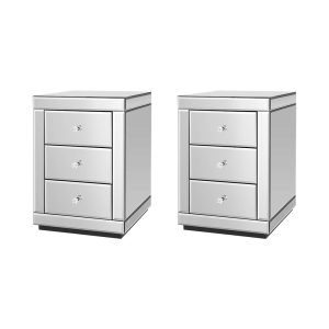 Albury Mirrored Bedside table Drawers Furniture Mirror Glass Presia – Silver, 2