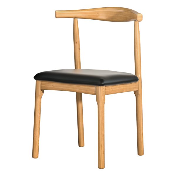 Dining Chair Rubber Wood Leather Seat Black