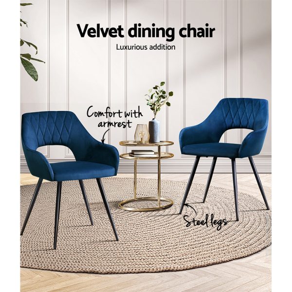 Set of 2 Caitlee Dining Chairs Kitchen Chairs Velvet Upholstered – Blue