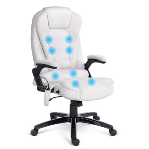 Massage Office Chair 8 Point PU Leather Office Chair – White