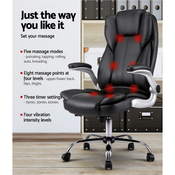 Massage Office Chair 8 Point PU Leather Office Chair – Black