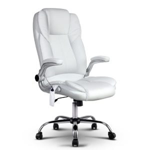 Massage Office Chair 8 Point PU Leather Office Chair – White