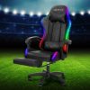 6 Point Massage Gaming Office Chair 7 LED Footrest Black