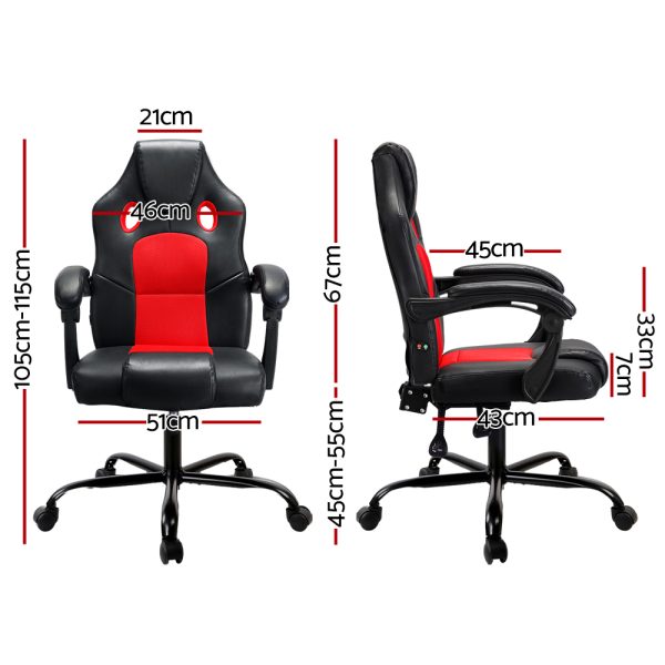 2 Point Massage Gaming Office Chair PU Leather Red