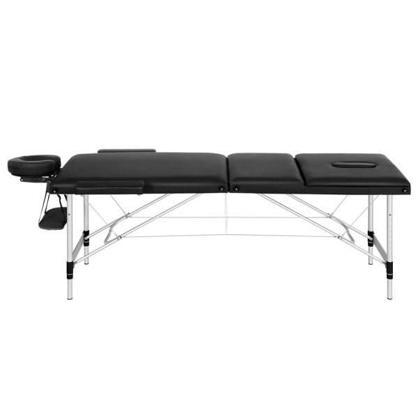 Massage Table 65CM Width 3 Fold Aluminium Portable Beauty Bed Black