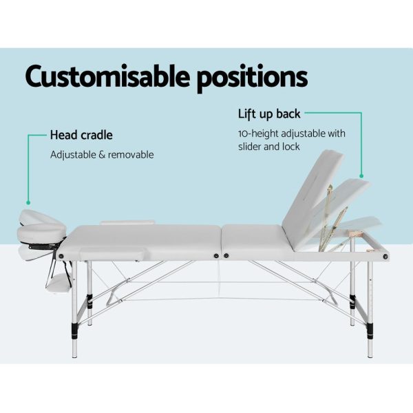 Massage Table 3 Fold Aluminium 65CM Width Portable Therapy Beauty Bed