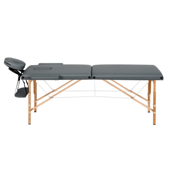 Massage Table 56CM Width 2Fold Portable Wooden Therapy Beauty Bed Grey