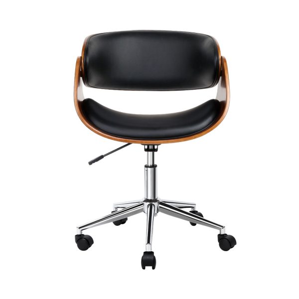 Wooden Office Chair Leather Seat Black