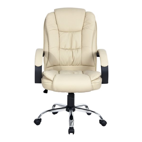 Office Chair Gaming Computer Chairs Executive PU Leather Seat – Beige