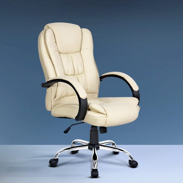 Office Chair Gaming Computer Chairs Executive PU Leather Seat – Beige