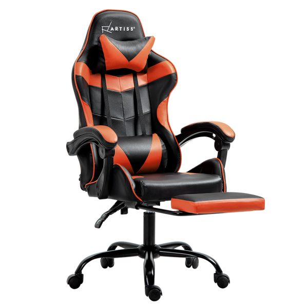 Gaming Office Chair Executive Computer Leather Chairs Footrest Orange