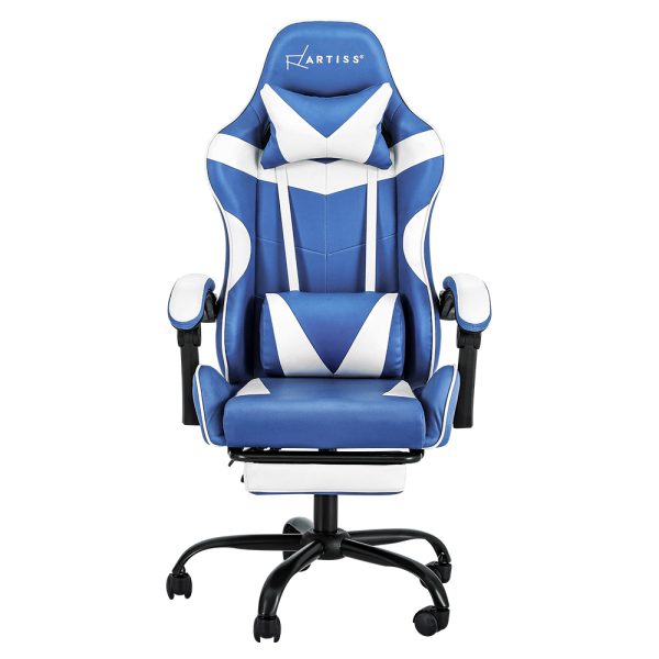 Gaming Office Chair Executive Computer Leather Chairs Footrest Blue White