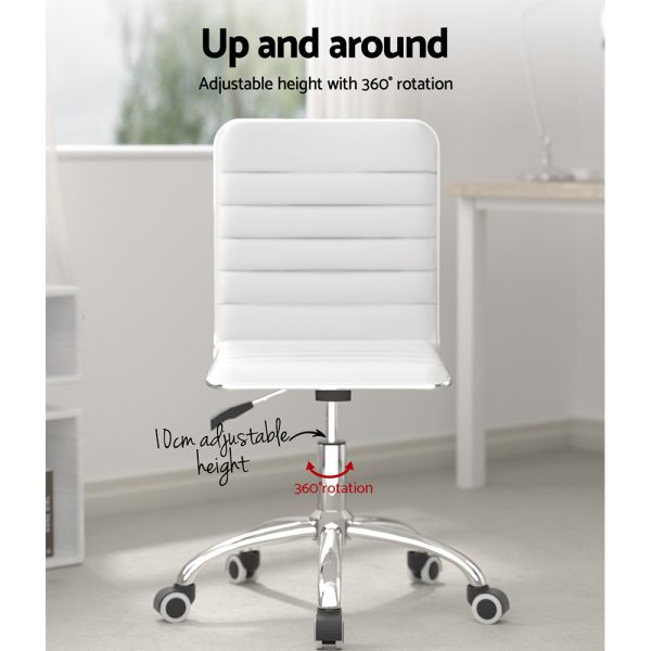 Office Chair Computer Desk Gaming Chairs PU Leather Low Back White