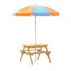 Kids Outdoor Table and Chairs Picnic Bench Seat Children Wooden Indoor – Wood, With Umbrella