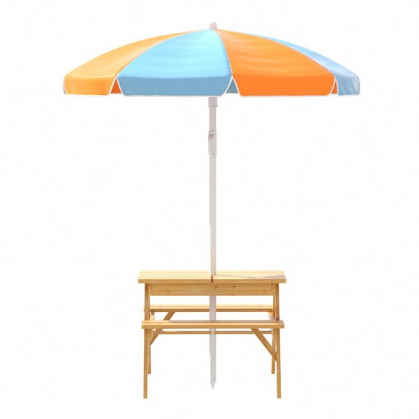 Kids Outdoor Table and Chairs Picnic Bench Seat Children Wooden Indoor – Wood, With Umbrella